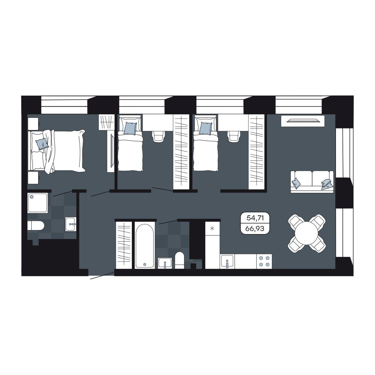 Студия 66 м2 в ЖК Парк Авеню корпус null этаж 6