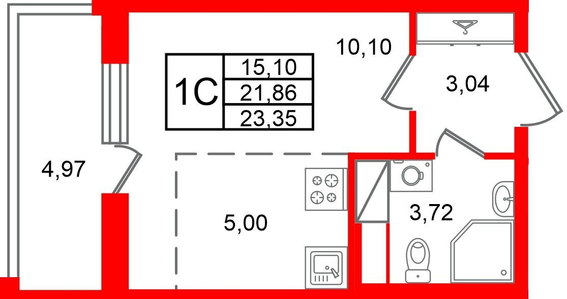 Студия 21 м2 в ЖК Астра Континенталь корпус null этаж 11