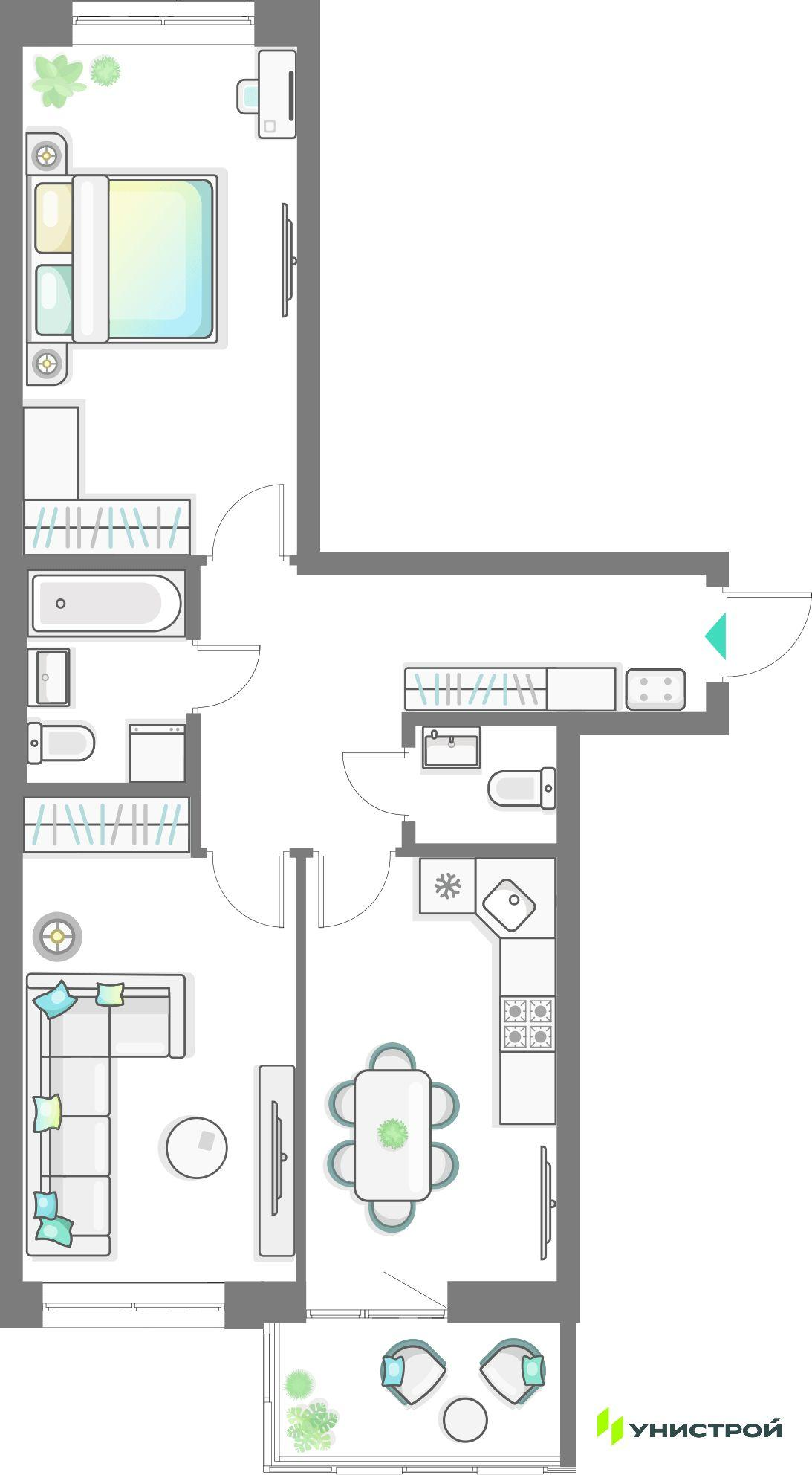 2-комнатная 62 м2 в ЖК Лето корпус null этаж 5