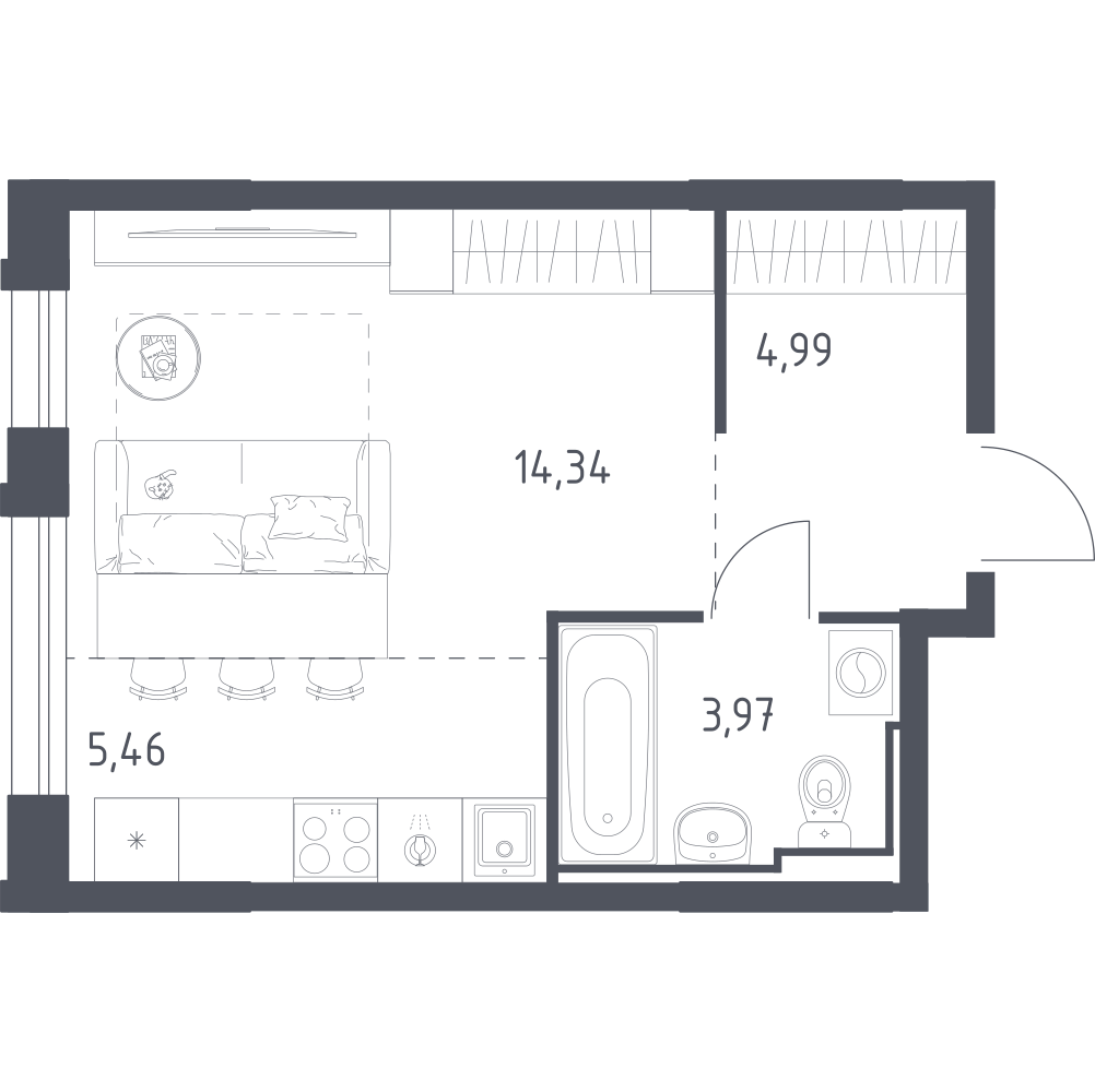 Студия 28 м2 в ЖК Рябиновая Роща корпус null этаж 8