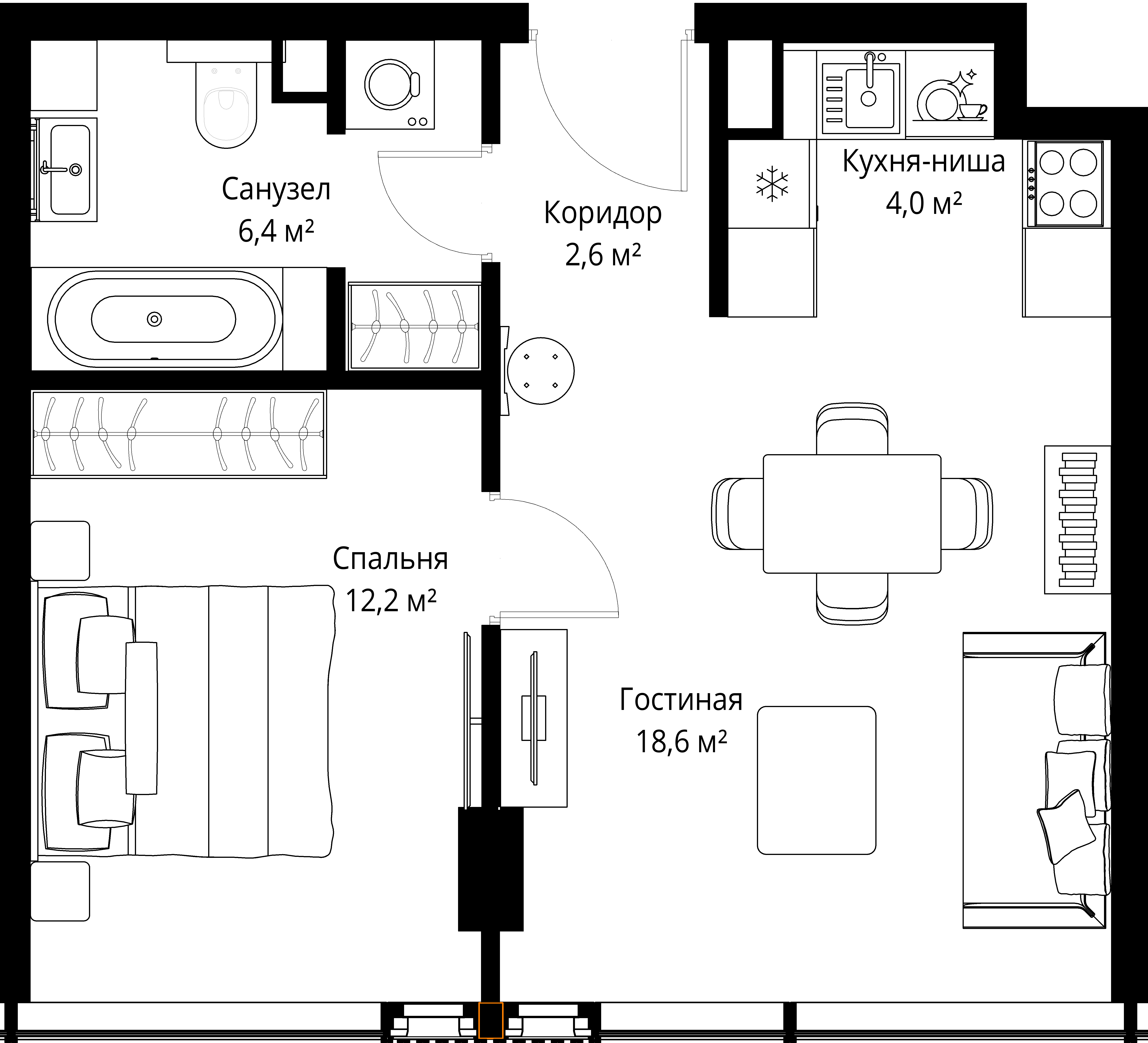 1-комнатная 43 м2 в ЖК СЛАВА корпус null этаж 34