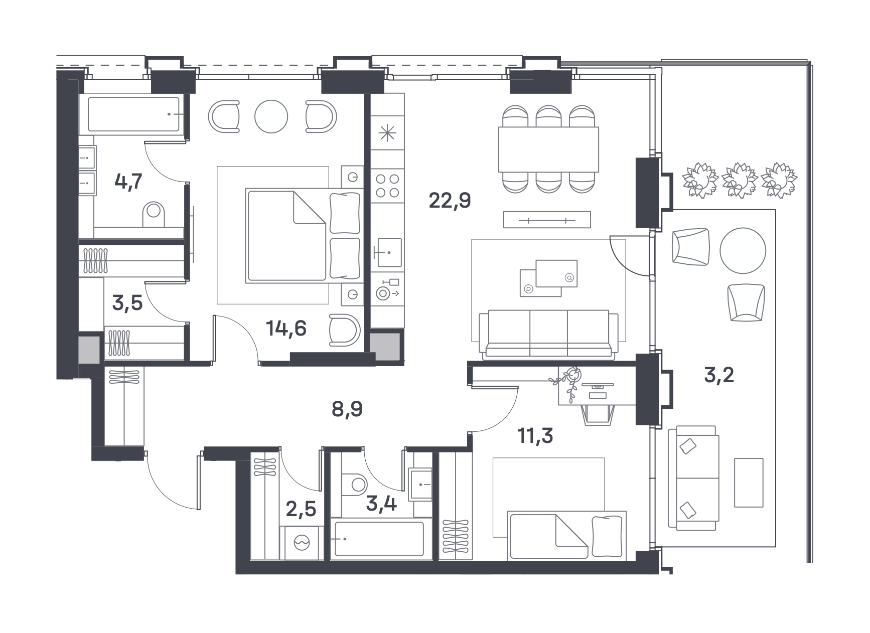 2-комнатная 75 м2 в ЖК Portland корпус null этаж 2