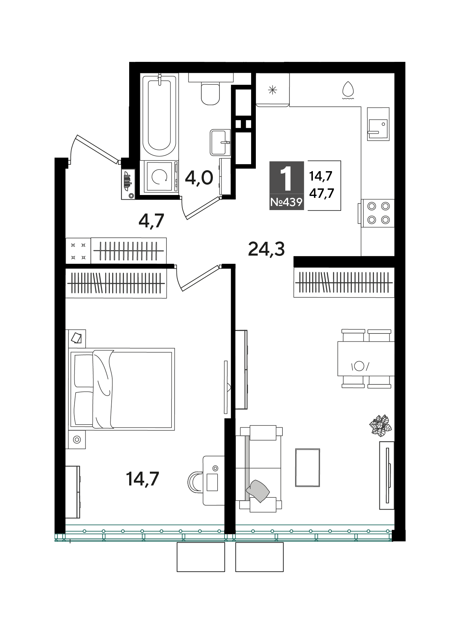 1-комнатная 47 м2 в ЖК Догма Парк корпус null этаж 18