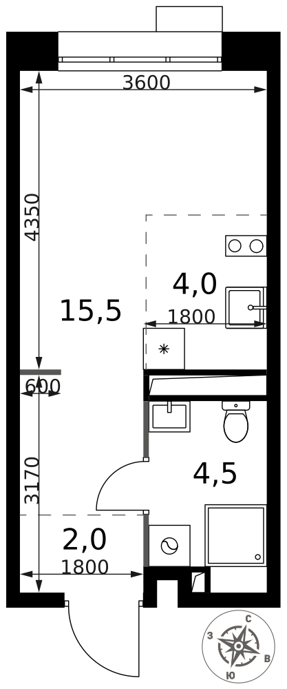 Студия 26 м2 в ЖК 1-й Саларьевский корпус null этаж 6