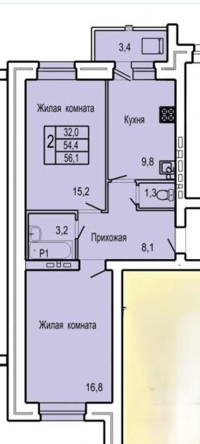 2-комнатная 56.2 м2 в ЖК undefined корпус null этаж 5