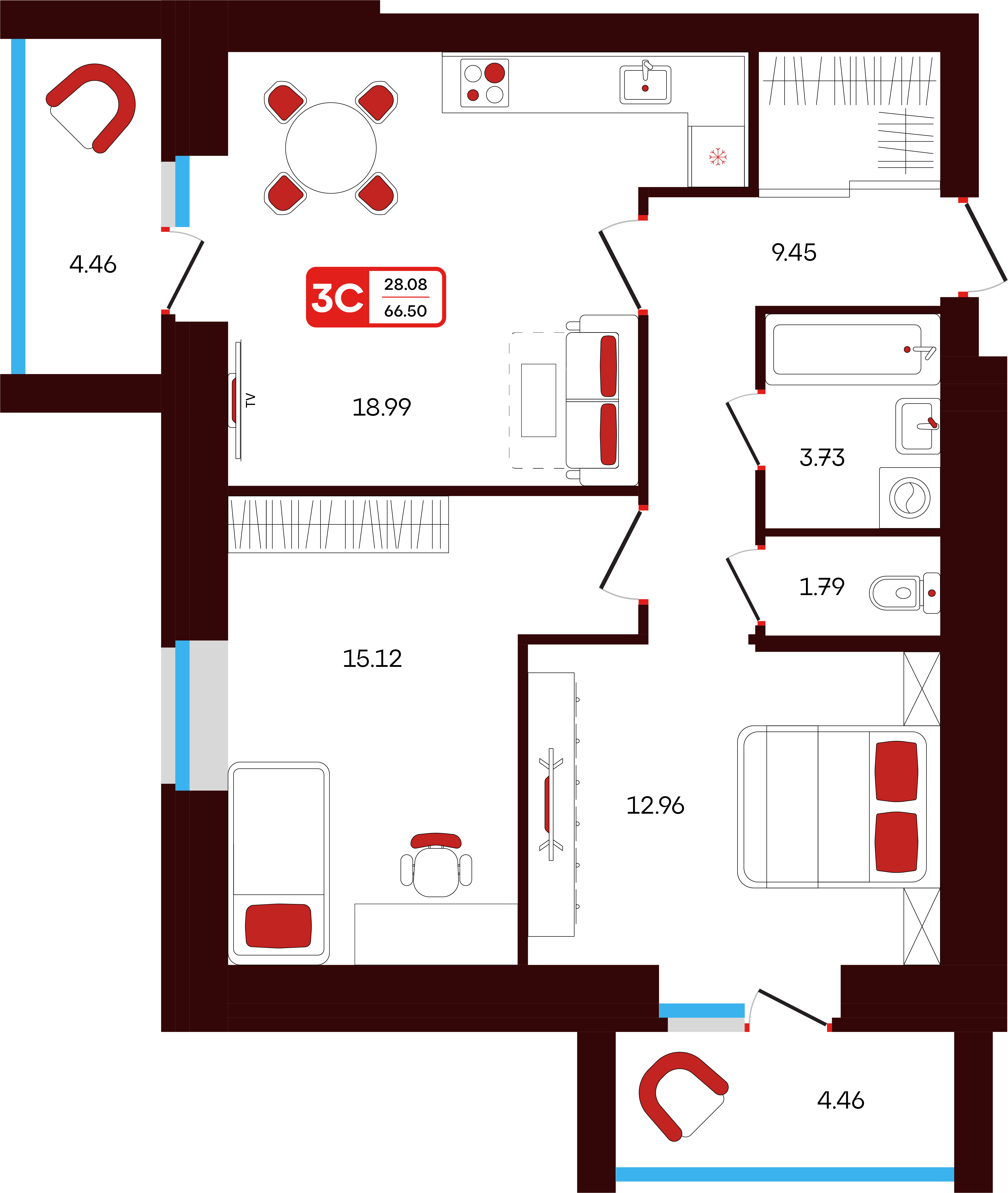 3-комнатная 66 м2 в ЖК Шашина 32 корпус null этаж 13