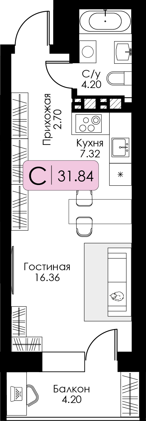 Студия 31 м2 в ЖК Урбан Парк корпус null этаж 12