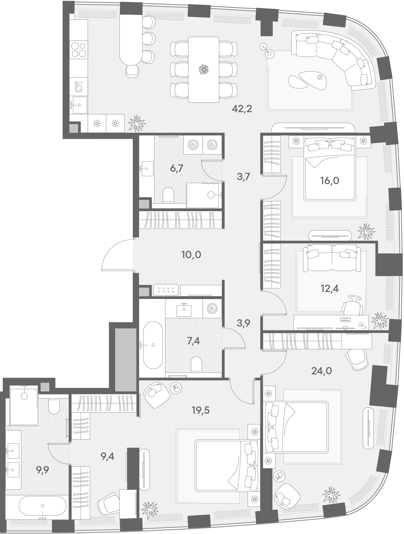 4-комнатная 165 м2 в ЖК Энигмия корпус null этаж 13