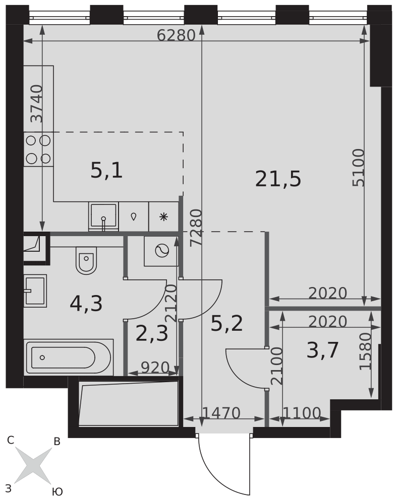Студия 42 м2 в ЖК Sydney City корпус null этаж 9
