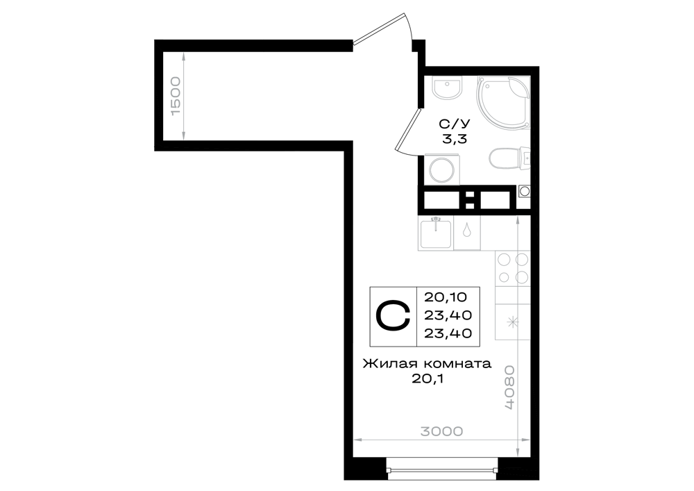 Студия 23 м2 в ЖК Придонье корпус null этаж 7