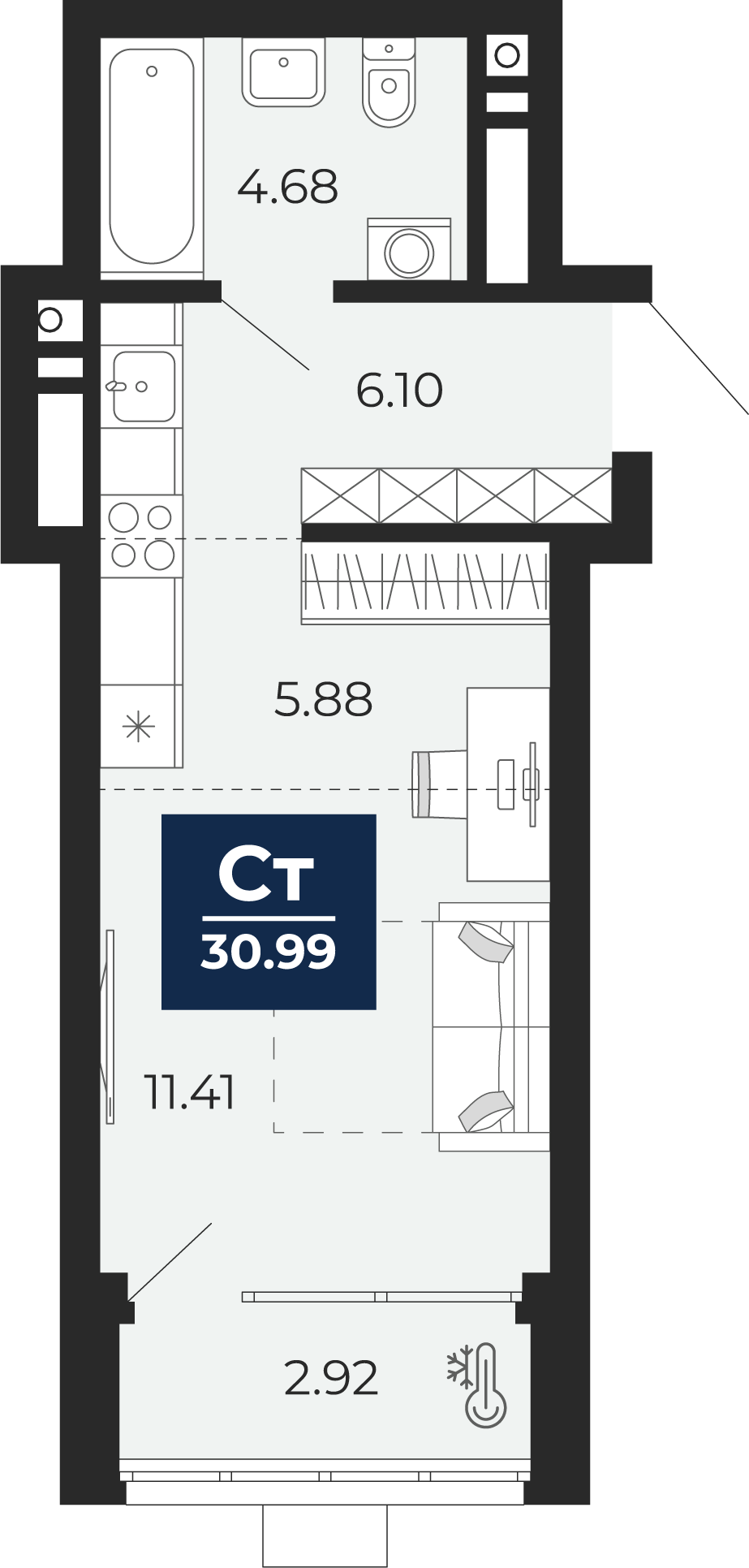 Студия 28 м2 в ЖК Соната-Парк корпус null этаж 21