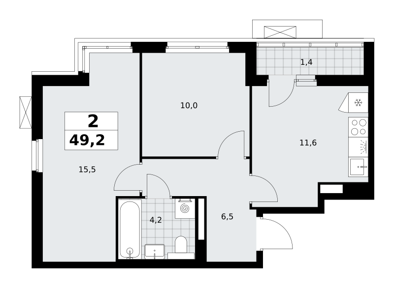 2-комнатная 49 м2 в ЖК Деснаречье корпус null этаж 10