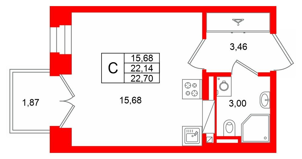 Студия 22 м2 в ЖК Аристократ корпус null этаж 6