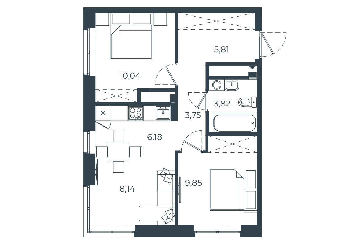 2-комнатная 47 м2 в ЖК РАЗУМ в Академическом корпус null этаж 15