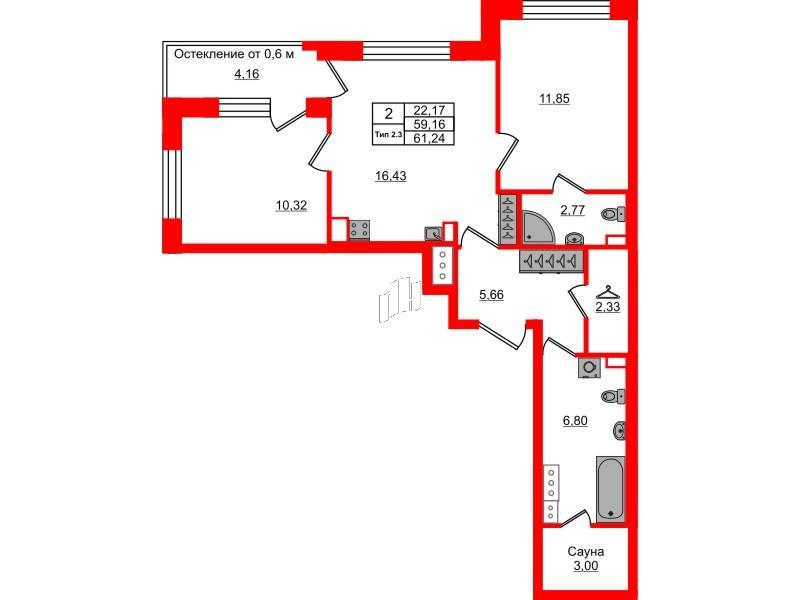 2-комнатная 59 м2 в ЖК Setl Ривьера корпус null этаж 4