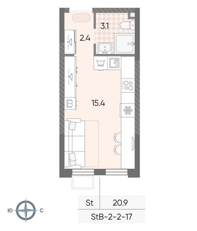 Студия 20 м2 в ЖК ЛУЧИ корпус null этаж 6