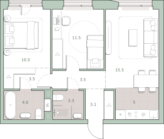 2-комнатная 60 м2 в ЖК Среда на Лобачевского корпус null этаж 12