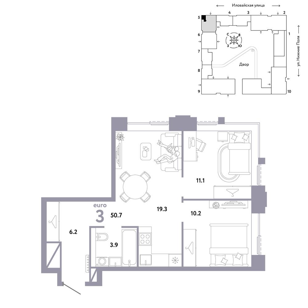 3-комнатная 50 м2 в ЖК Страна.Заречная корпус null этаж 14