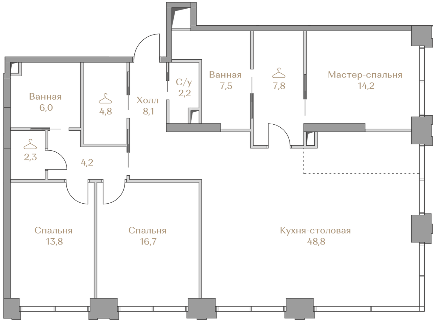 3-комнатная 136 м2 в ЖК Коллекция Лужники корпус null этаж 2