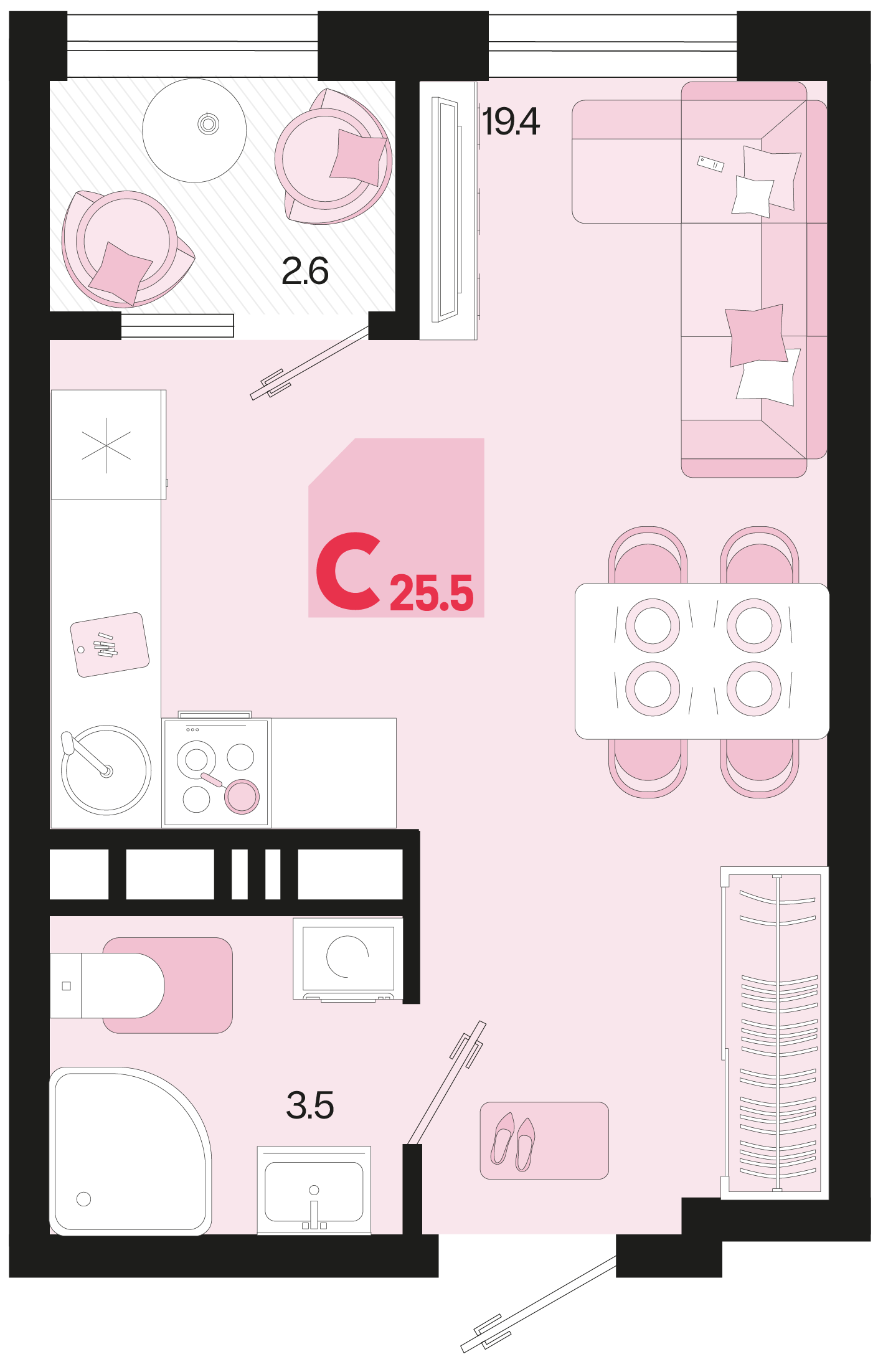 Студия 25 м2 в ЖК Первое место корпус null этаж 12