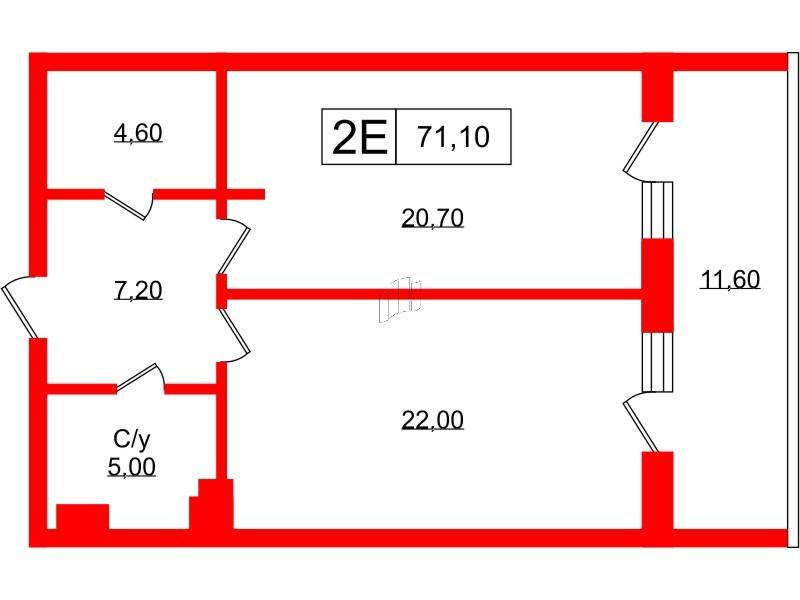 1-комнатная 68 м2 в ЖК Princesse Royal корпус null этаж 7
