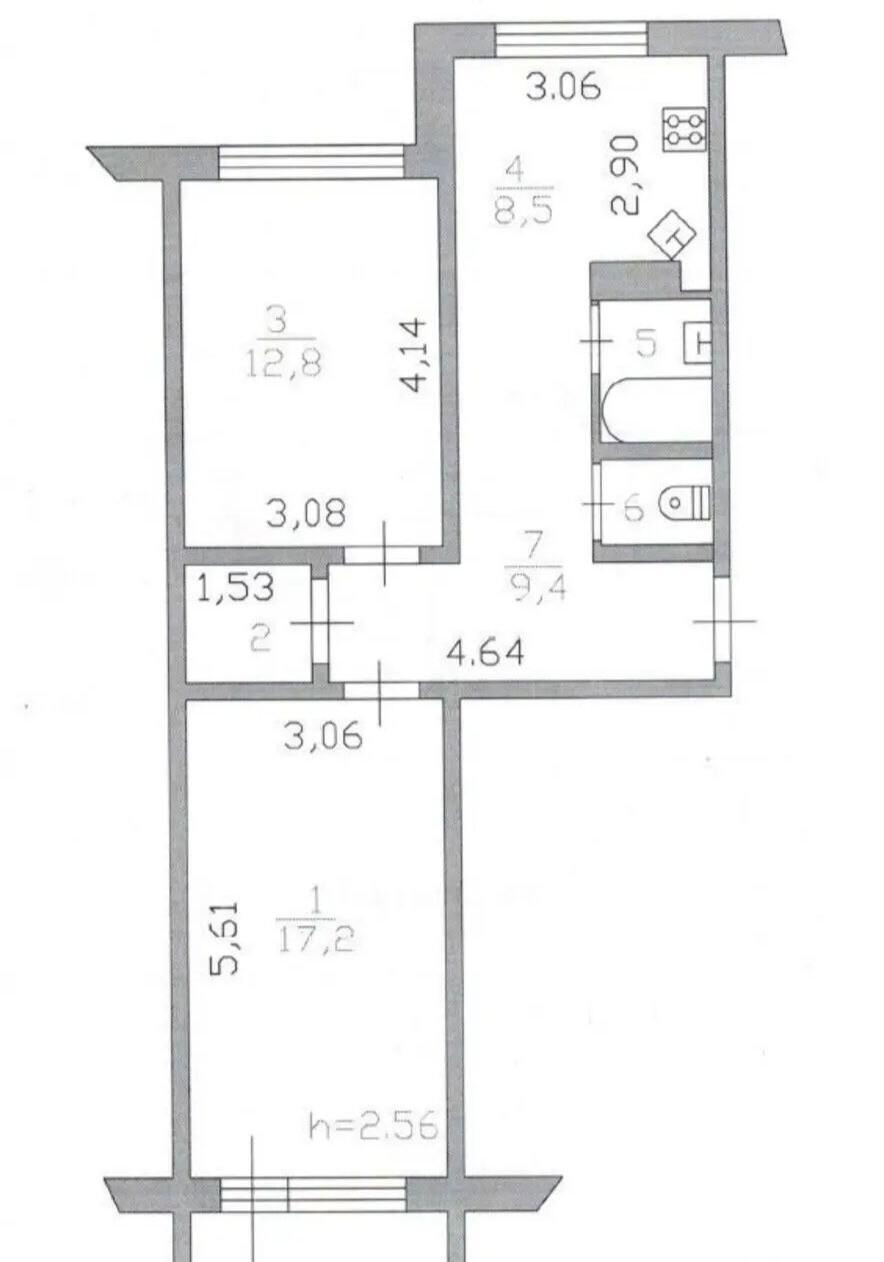 2-комнатная 53.2 м2 в ЖК undefined корпус null этаж 5