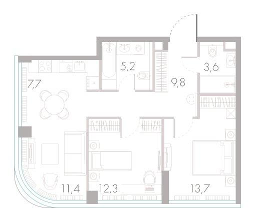 3-комнатная 62 м2 в ЖК River Park Towers Кутузовский корпус null этаж 37