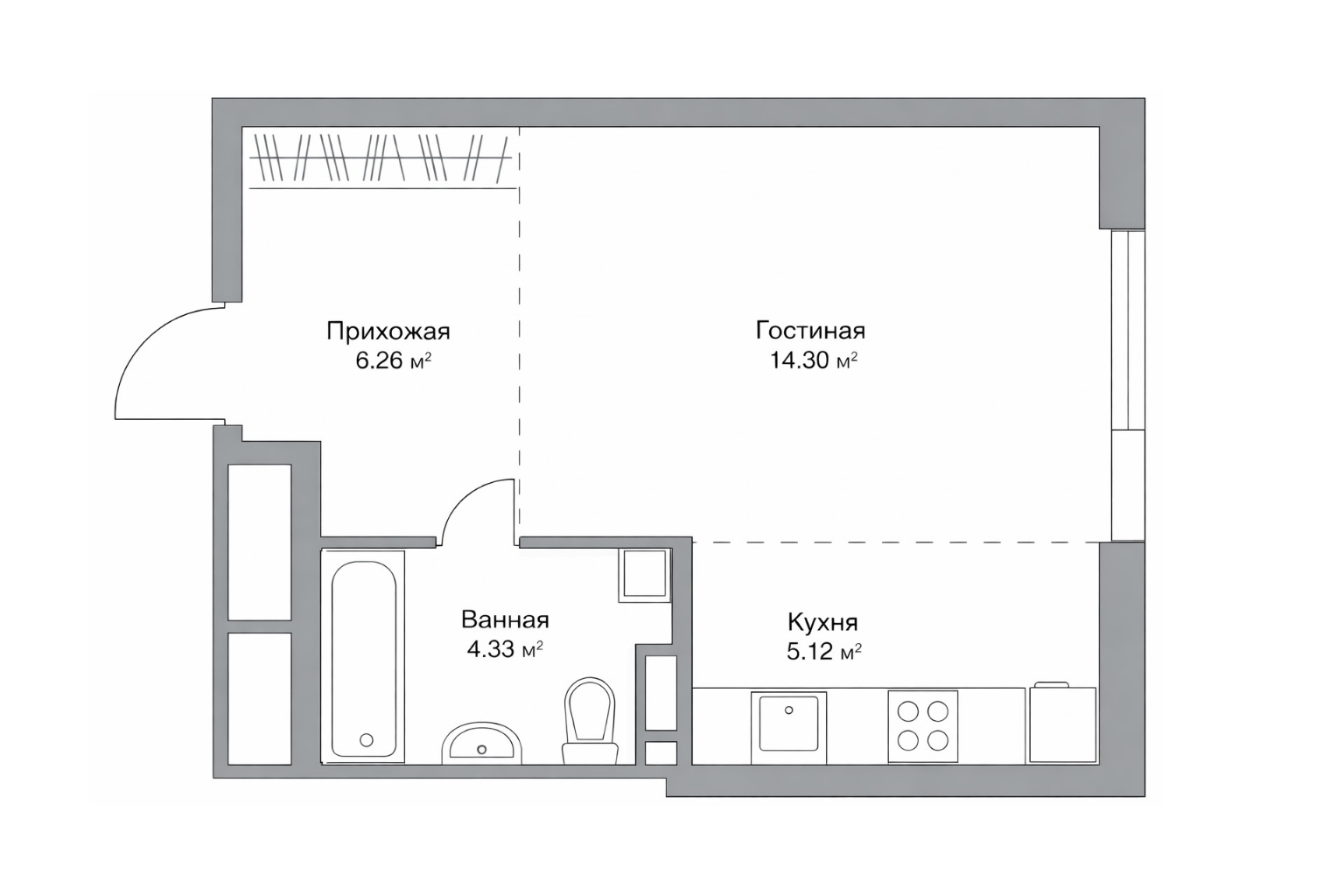 Студия 30.2 м2 в ЖК undefined корпус null этаж 20