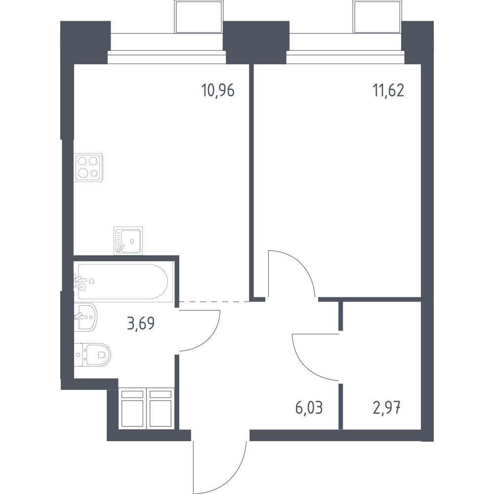 1-комнатная 35 м2 в ЖК Тропарево Парк корпус null этаж 22