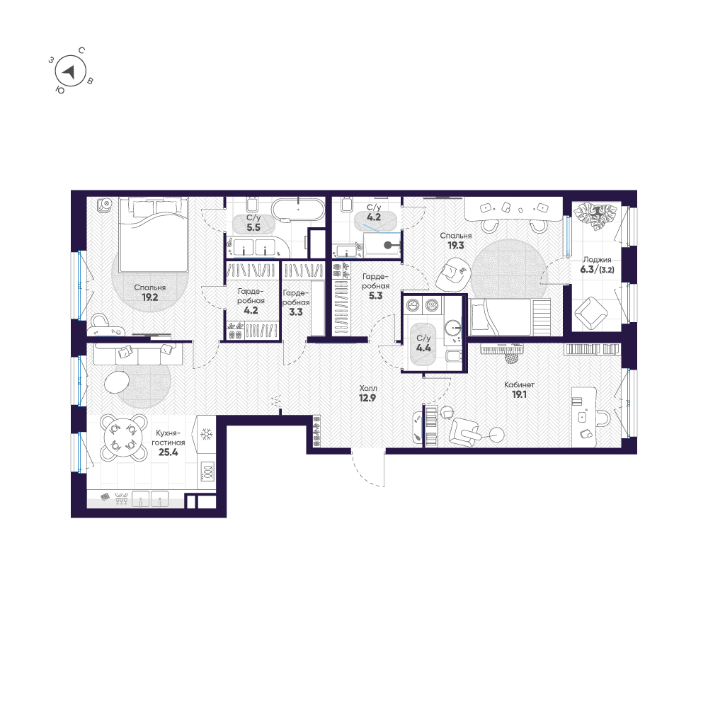 3-комнатная 126 м2 в ЖК ЛДМ корпус null этаж 6