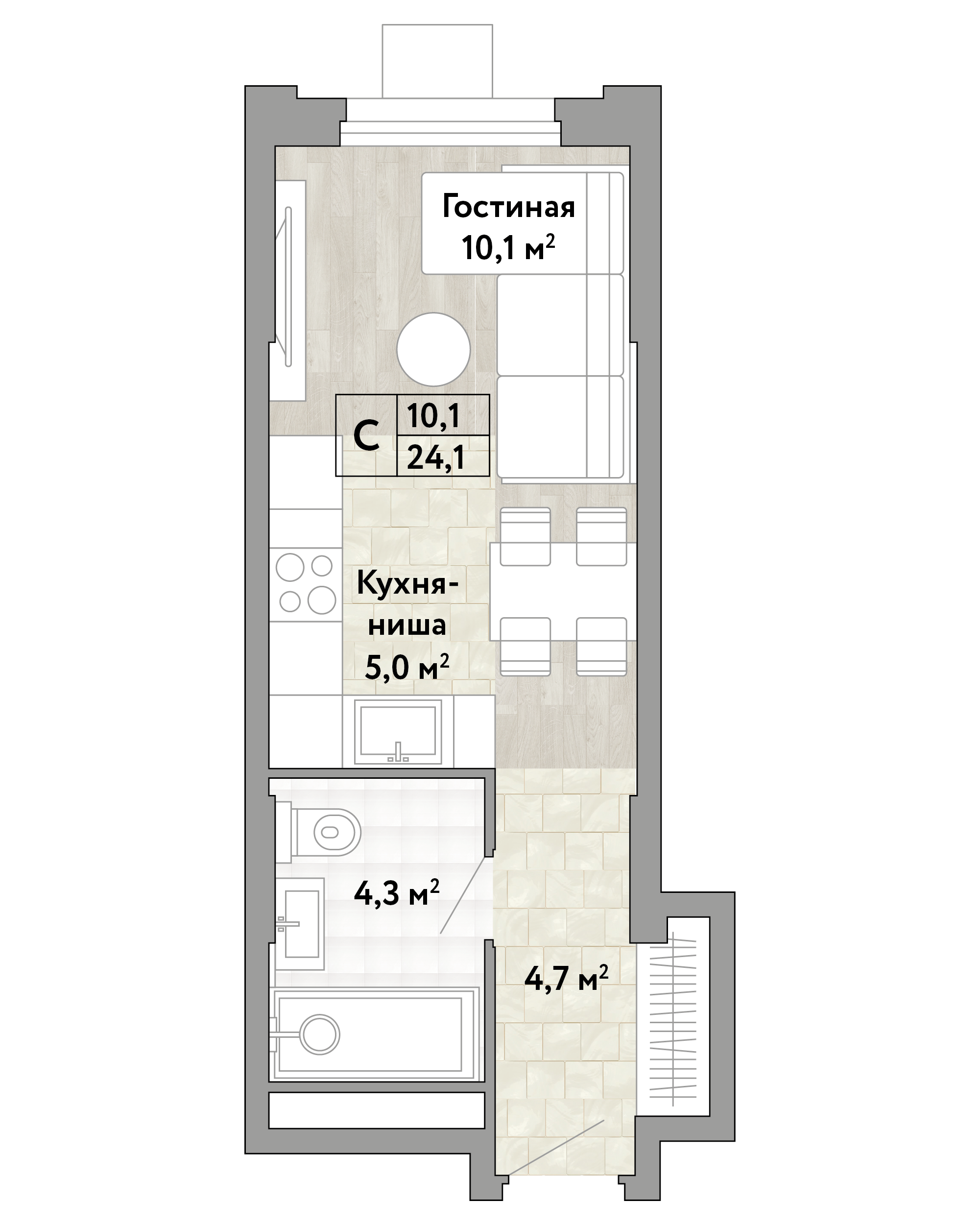 Студия 24 м2 в ЖК Новые Смыслы корпус null этаж 17