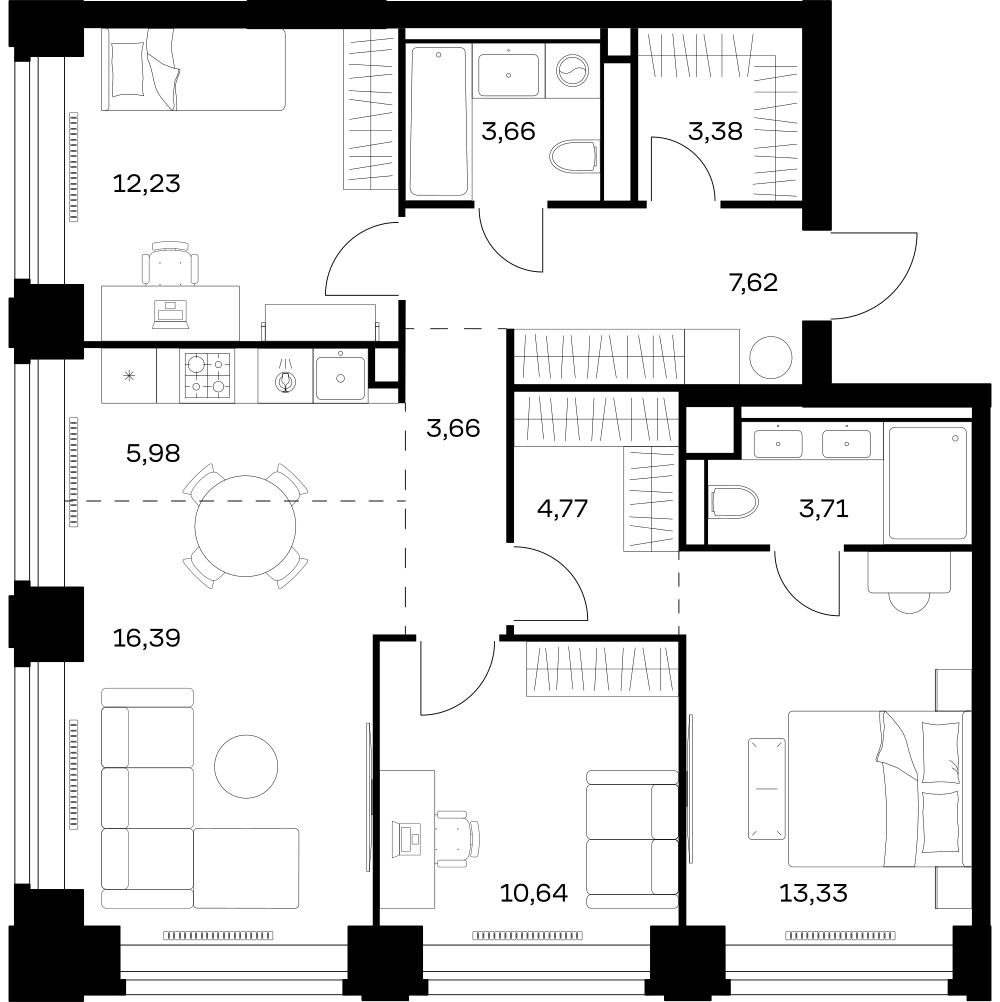 Студия 85 м2 в ЖК Нова корпус null этаж 14