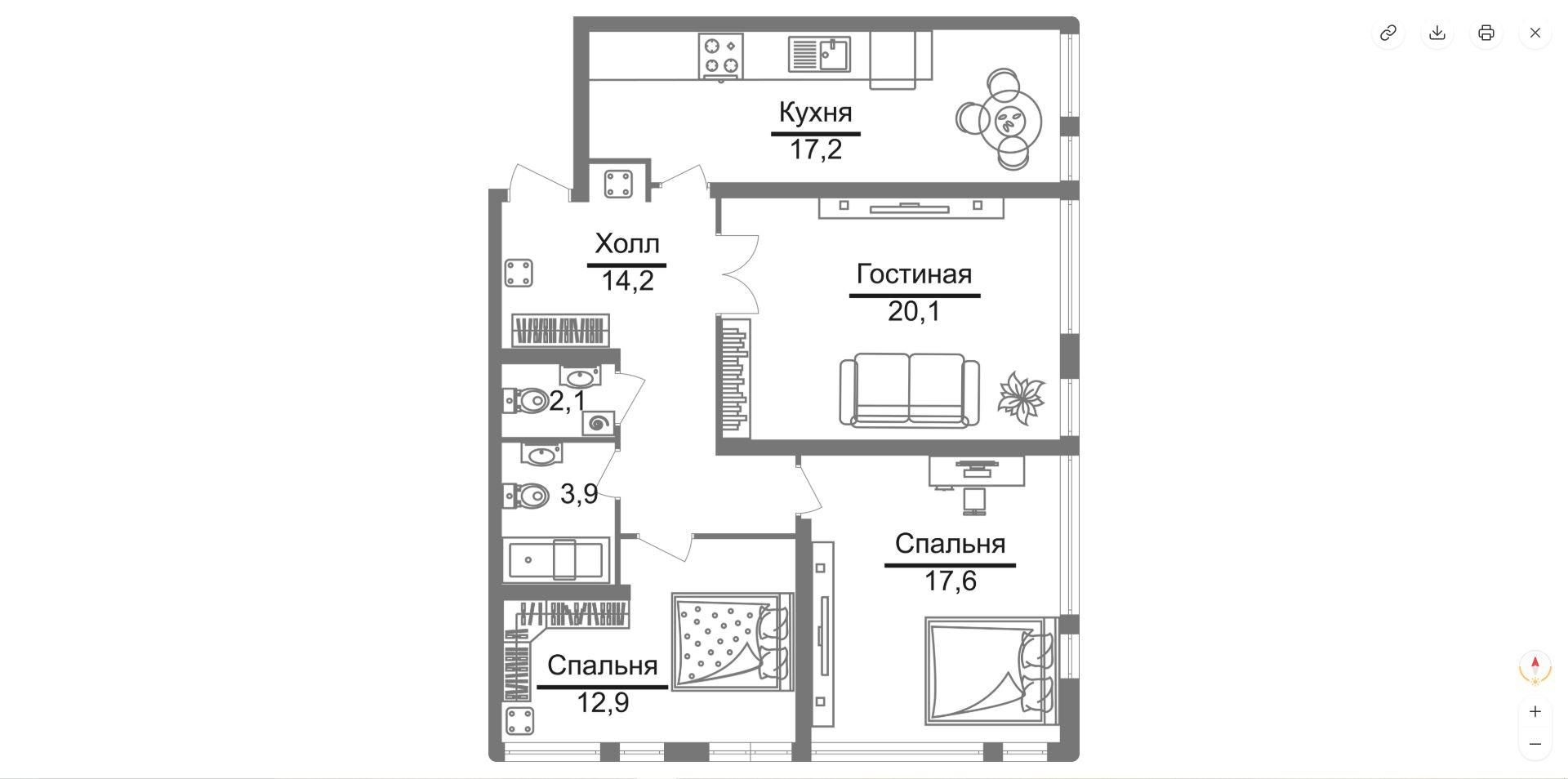 3-комнатная 88 м2 в ЖК undefined корпус null этаж 1
