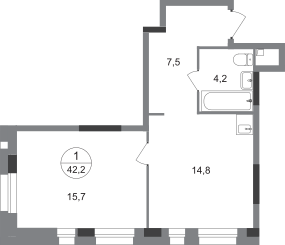 1-комнатная 42 м2 в ЖК Первый Московский корпус null этаж 1