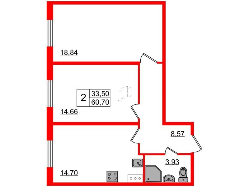 2-комнатная 60 м2 в ЖК Granholm Village корпус null этаж 1
