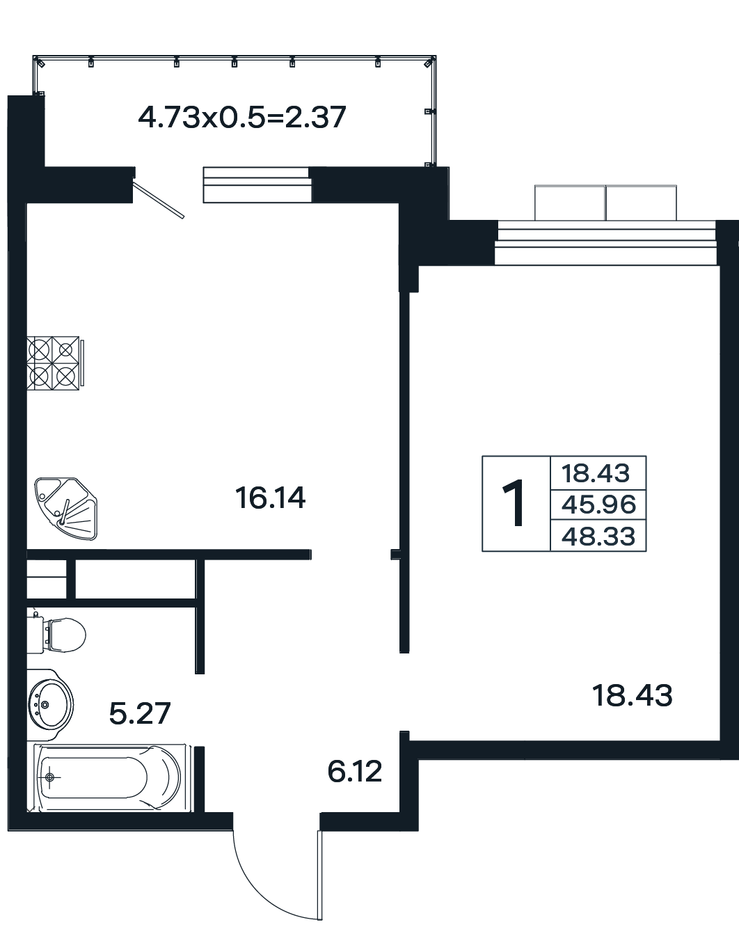 1-комнатная 48 м2 в ЖК ЭНДЕМИК корпус null этаж 1