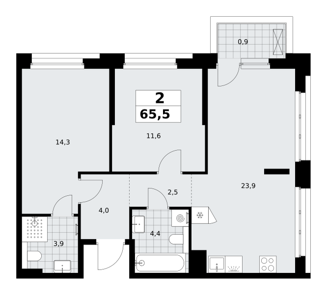 2-комнатная 65 м2 в ЖК Хольм корпус null этаж 3