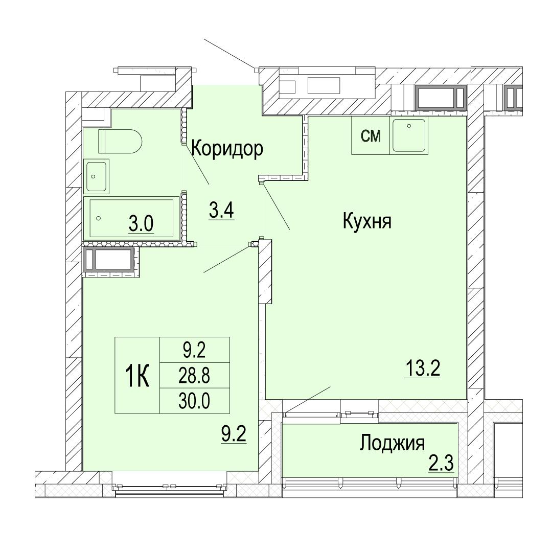 1-комнатная 30 м2 в ЖК Кузнечиха Город корпус null этаж 15