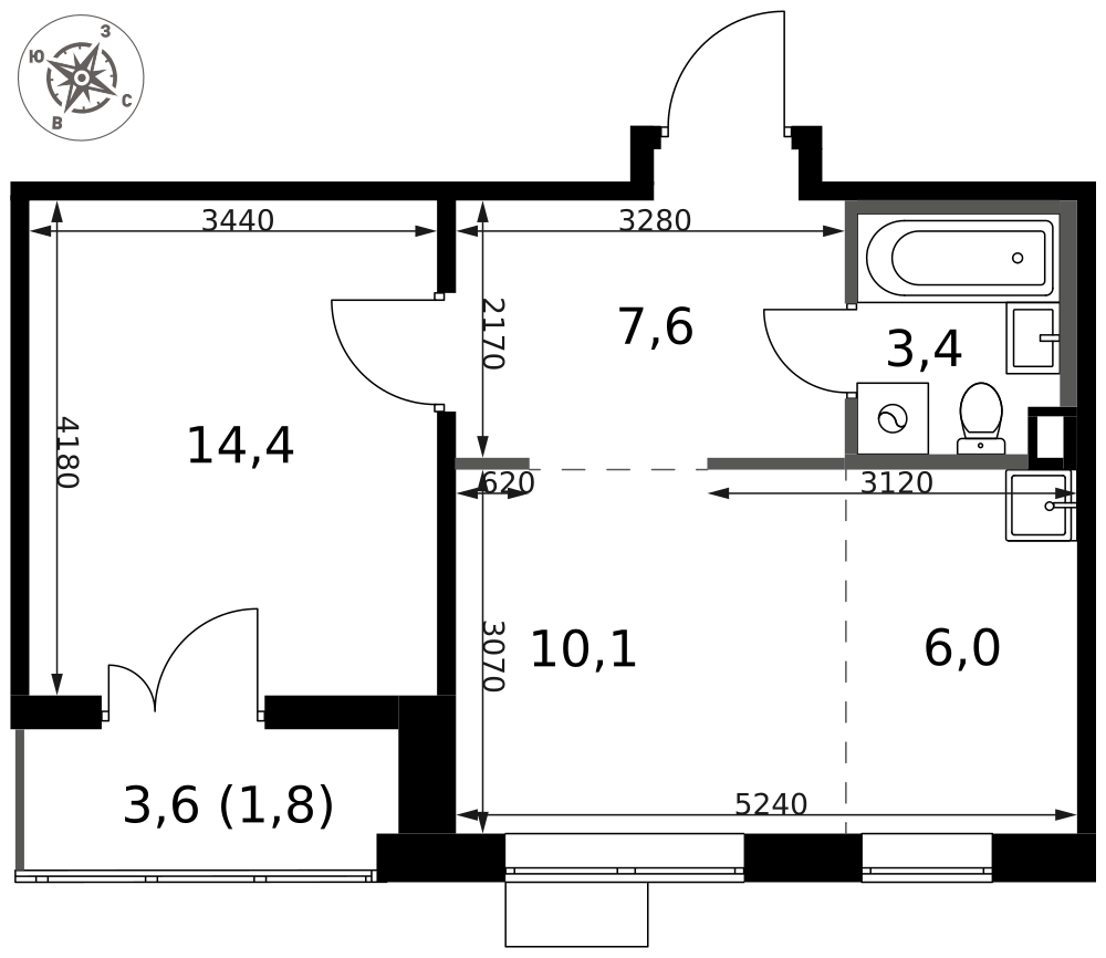 2-комнатная 43 м2 в ЖК 1-й Саларьевский корпус null этаж 24