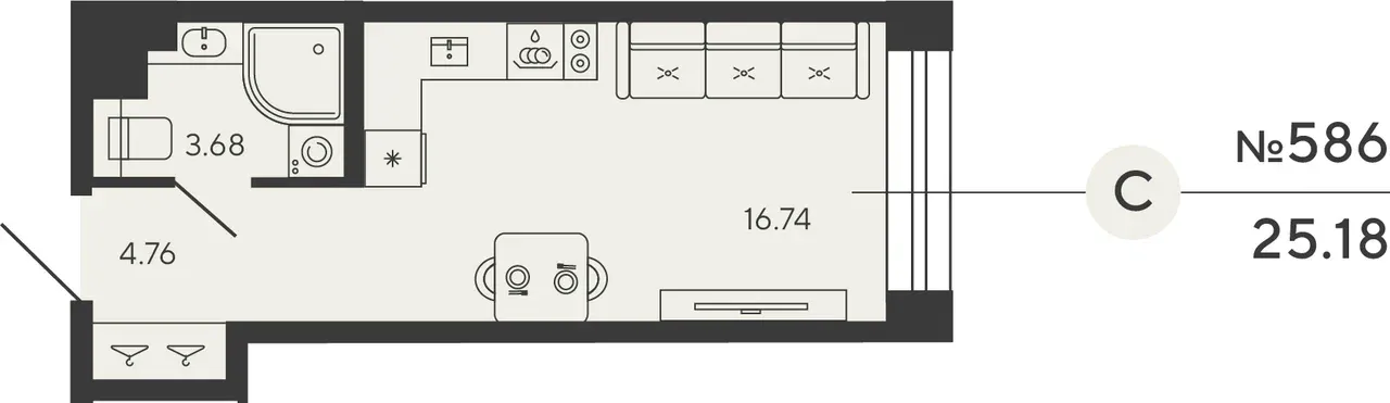 Студия 25 м2 в ЖК Bashni Element корпус null этаж 4