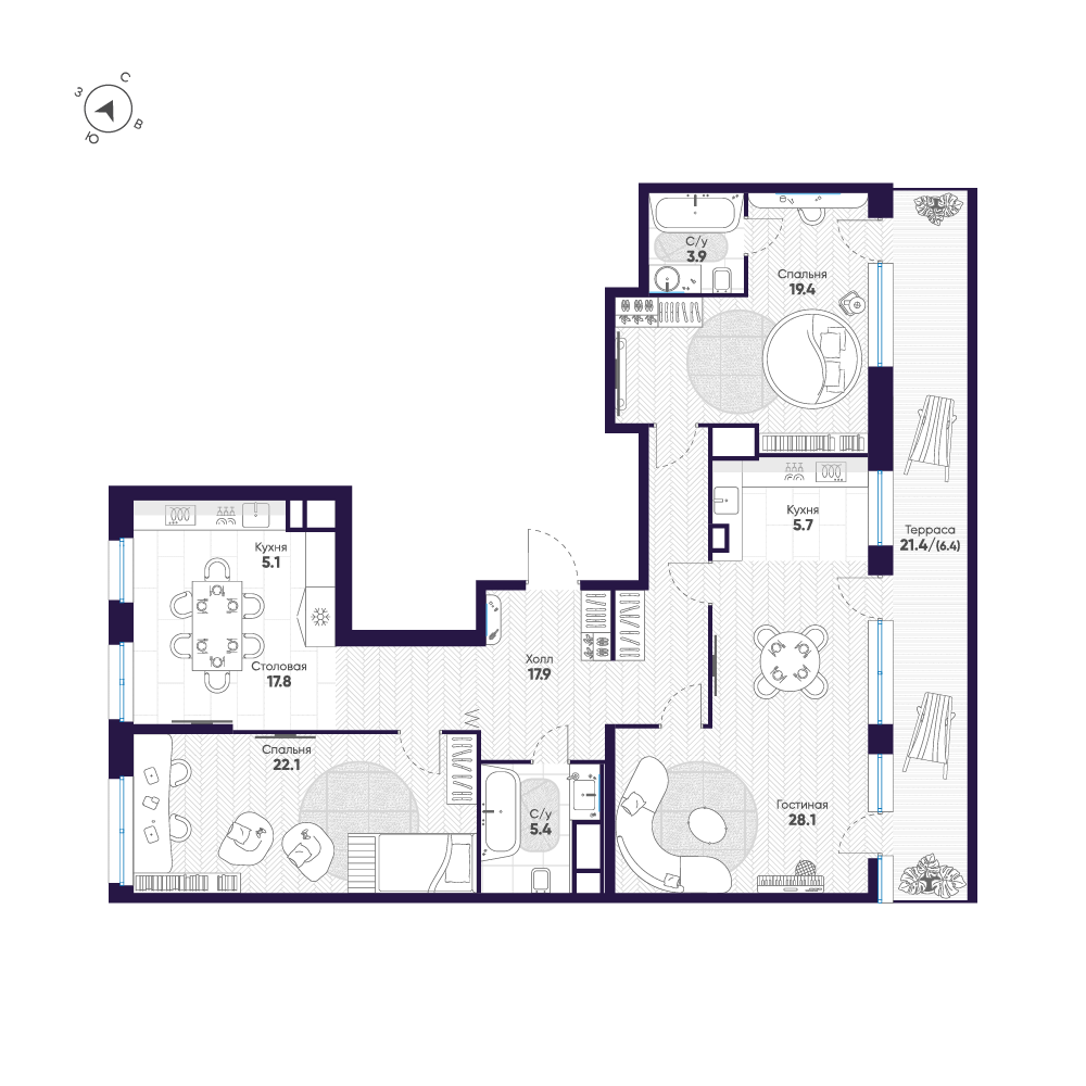 3-комнатная 131 м2 в ЖК ЛДМ корпус null этаж 9