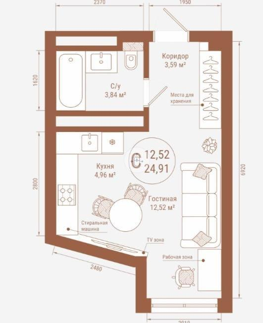 Студия 24.9 м2 в ЖК undefined корпус null этаж 18