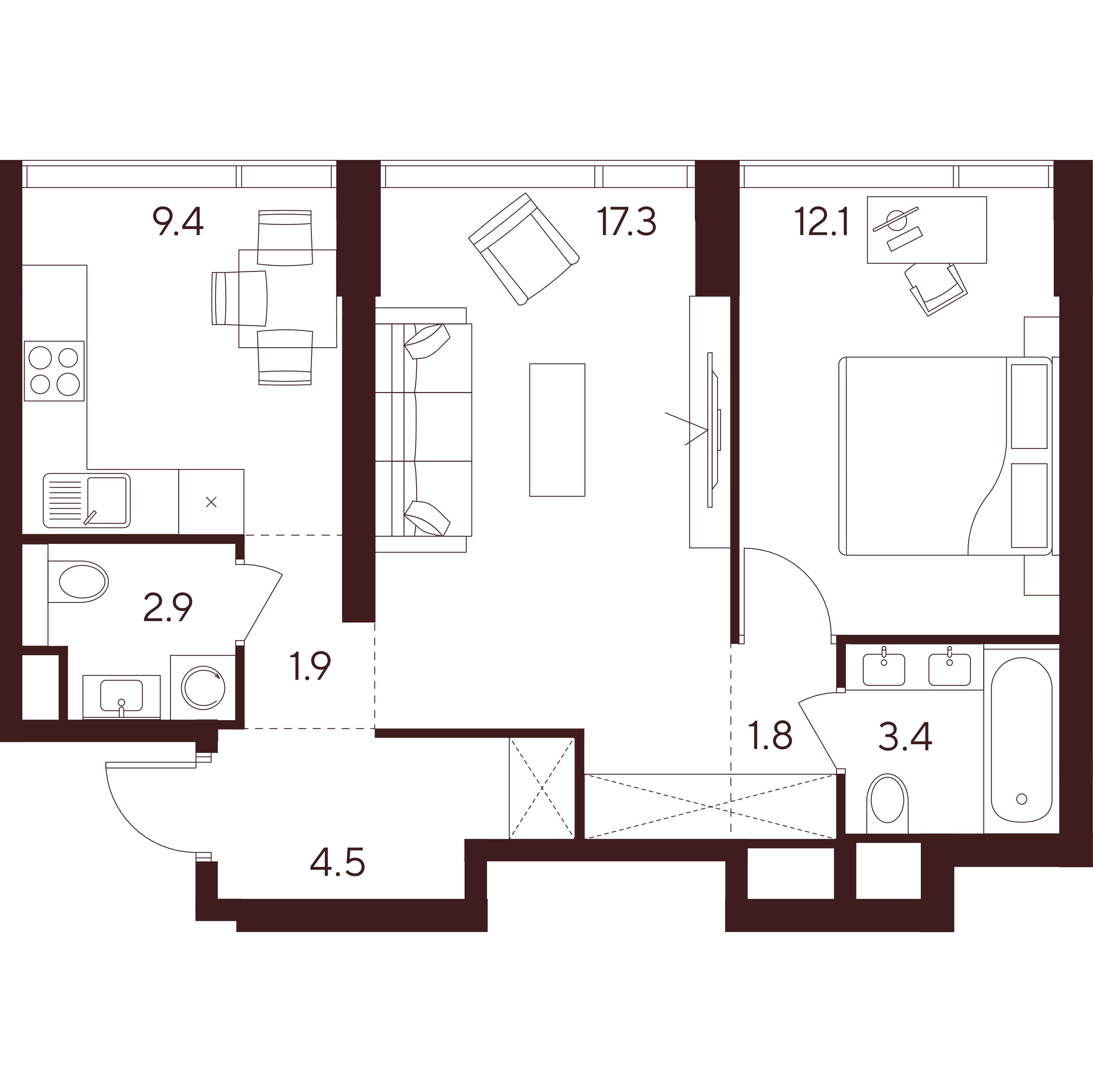 2-комнатная 53 м2 в ЖК Indy Towers корпус null этаж 9