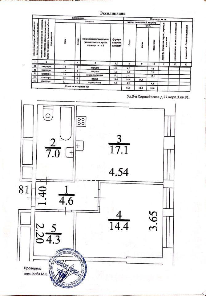 1-комнатная 47.4 м2 в ЖК undefined корпус null этаж 13