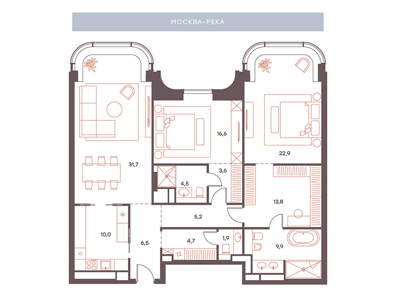 3-комнатная 131 м2 в ЖК Саввинская 27 корпус null этаж 5