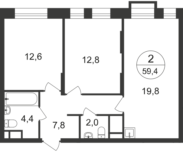 2-комнатная 59 м2 в ЖК Первый Московский корпус null этаж 3