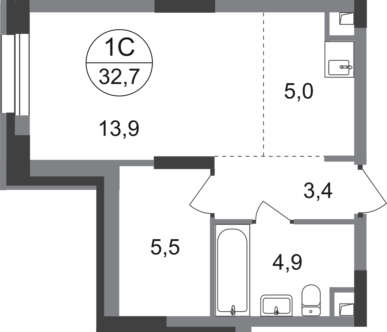 Студия 32 м2 в ЖК Первый Московский корпус null этаж 1