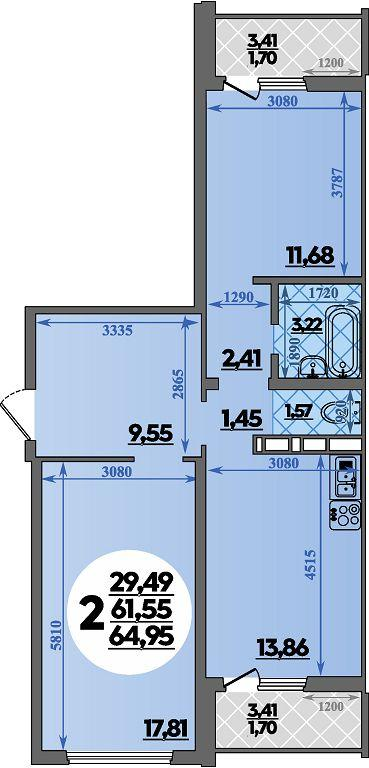2-комнатная 64 м2 в ЖК Суворовский корпус null этаж 12