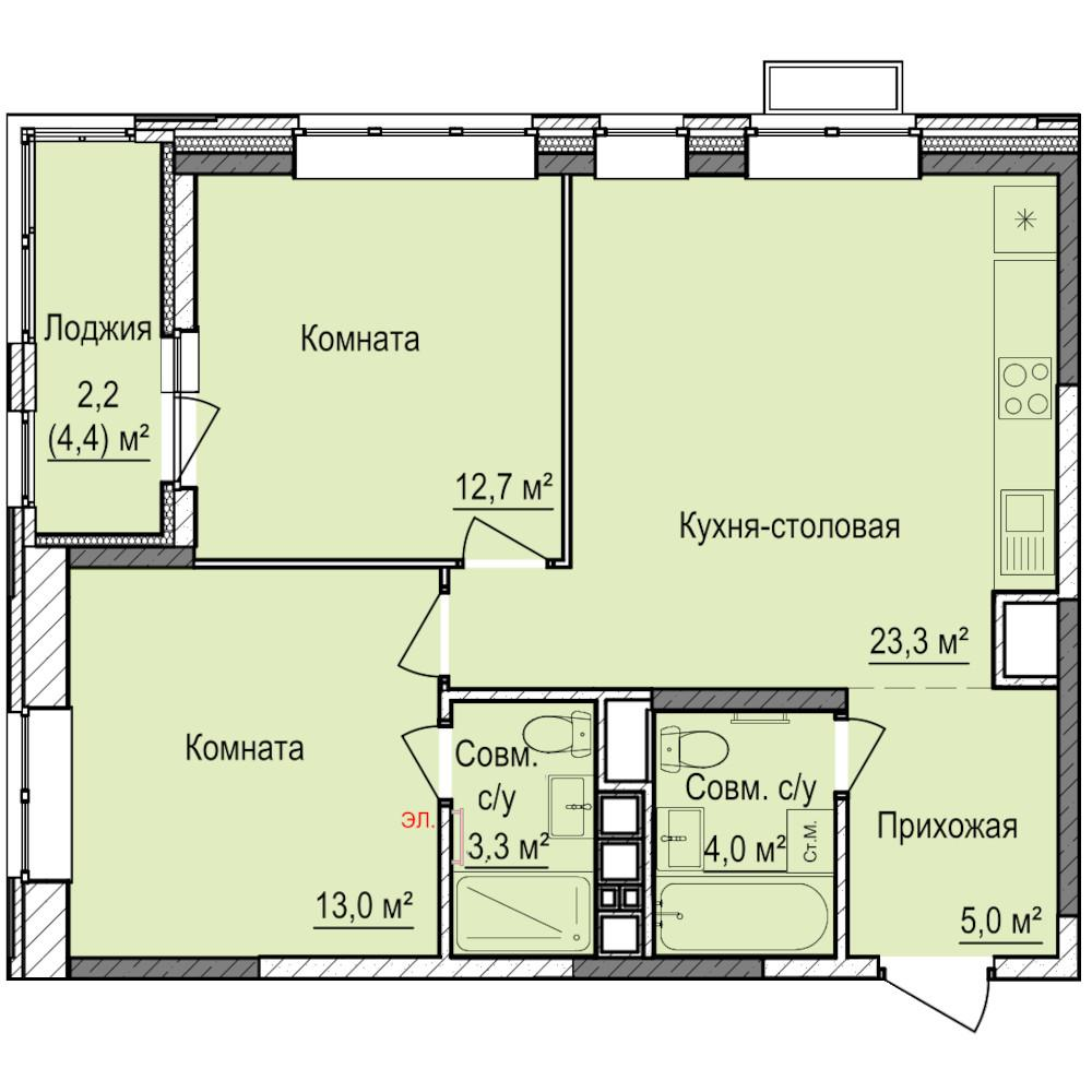 2-комнатная 63 м2 в ЖК Норвежский Лес корпус null этаж 10