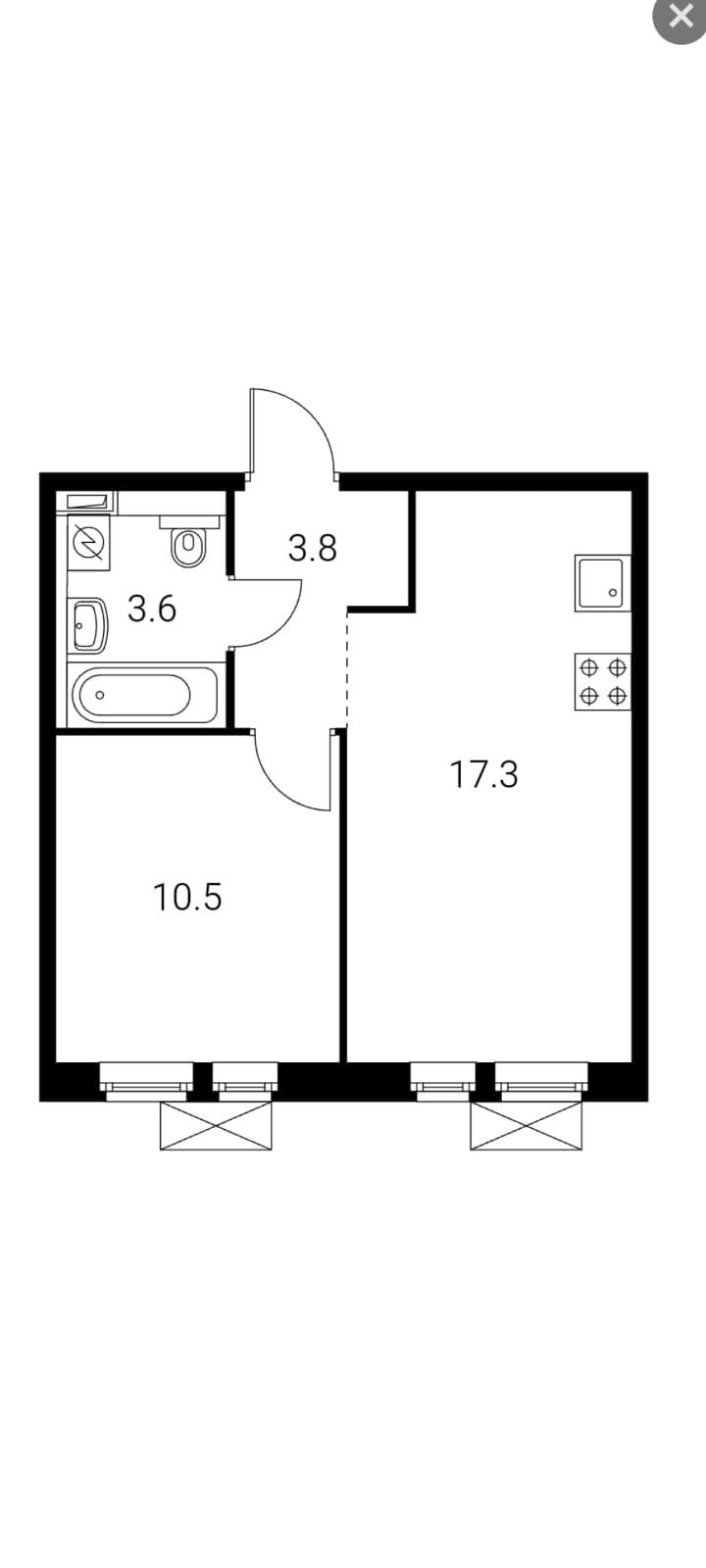 1-комнатная 35.2 м2 в ЖК undefined корпус null этаж 6